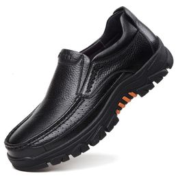100% Genuine Leather Shoes Men Loafers Soft Cowhide Mens Casual Brand Male Footwear Black Brown Slipon Thick Sole 240420