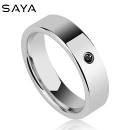 Rings Men Rings, High Polished Tungsten Carbide Rings for Men Wedding Flat Top with Black Colour CZ Stones,Free Shipping, Customised