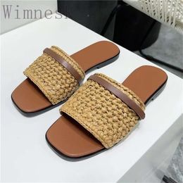 Slippers Summer Fashion Square Toe Flat Women Casual Weave Decor Flats Concise Real Leather Shallow Mouth Beach Shoes 2024