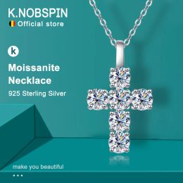 Necklaces KNOBSPIN 3ct D VVS1 Moissanite Cross Pendant Necklaces for Women Man Sparking Diamond with GRA 100% 925 Sterling Silver Necklace