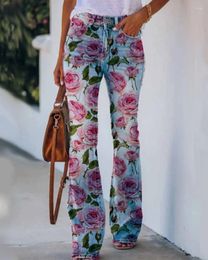 Women's Jeans 2024High Waist Cargo Pants Bootcut Distressed Flared Denim Print Flower Faux 90s Vintage Clothes