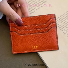 Holders Real Leather Zip Credit Card Holder Custom Initials Mini Cowhide Men Women Wallet Luxury Portable DIY Personalize Letters Purse