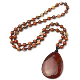 Necklaces Natural 8mm Red Jasper Stone Beads Necklace Women, Energy Pendent Jewellery Handmade Knotted Accessories Gift New Design