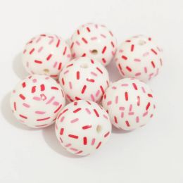 Necklaces Newest! Wholesale 20mm 100pcs/bag Acrylic Printed Pink/Red Stripe Beads For Valentines Necklace/Jewelry