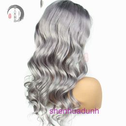 Top quality Women's wig hair for sale Wig human colored long style loose front lace headband 2T color grey