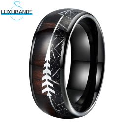 Bands Tungsten Carbide 8mm Ring For Women Men Arrow Wood Black Meteorite Inlay Polished Finish High Quality Fashion Comfort Fit