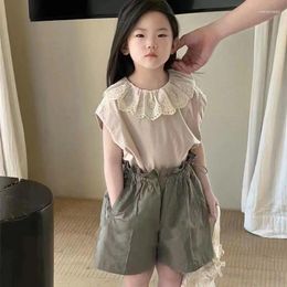 Clothing Sets Childrens Summer Set 2024 Loose Solid Colour Top And Pants Two Pieces Casual Comfortable For Outdoor