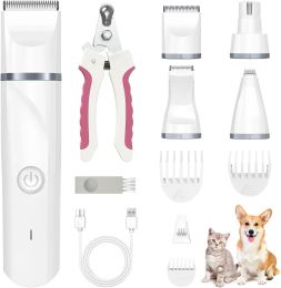 Shavers 4 in 1 Pet Grooming Kit,Quiet Cordless Dog Clippers,LowNoise Paw Trimmer,Cat Shaver&Nail Grinder,Ideal for Dogs,Cats Other Pets
