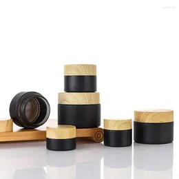 Decorative Figurines 5pcs 5/10/15/20/30/50G Black Frosted Cosmetics Box Jars Makeup Nail Art Refillable Cosmetic Bottle Travel Portable Wood