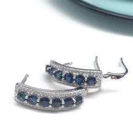Earrings Real 925 Sterling Silver Hoop Earrings for Women's Gift 3mm Genuine Natural Sapphire Original Gemstone with Certificate