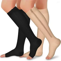 Sports Socks Zipper Open Toe Compression Long Calf Venous Elastic