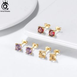 Earrings ORSA JEWELS Natural Garnet Stud Earrings for Women 925 Sterling Silver Amethyst Citrine Earrings Gemstones Jewelry GME33