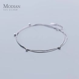 Bracelets Modian Double Layer Chain Geometry Bracelet Link for Women Sterling Silver 925 Ball Bead Chain Original Bracelets Fine Jewelry