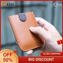 Holders KEMY Real Leather Convenient ID Pocket Bank Credit Card Case Thin Card Wallet Men Cash Cards Pack Bus Card Holder NEW