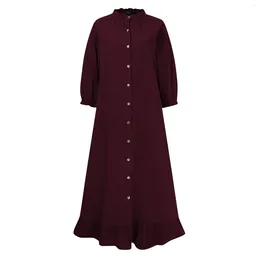 Casual Dresses 2024 Women's Solid Colour Falbala Ruffled Collar Button Long Shirt Dress Official Store Vestidos Para Mujer Ropa De