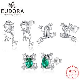 Earrings Eudora 925 Sterling Silver Frog Stud Earrings Green Crystal Zircon Hypoallergenic Earrings Cute Simple Ladies Jewellery Party Gift