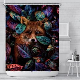Shower Curtains Green Leaves Curtain Cute Animal Woodland Bathroom Decor Set With Hooks Waterproof