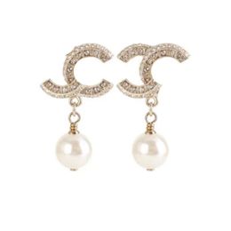 pearl earrings 2cm dangle stud earring designer for women Luxury earings c letter Jewellery women 18k diamond Wedding Gifts233F