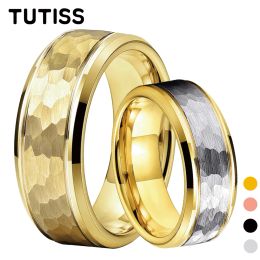 Bands TUTISS 8mm Double Grooved Chamfered Hammer Tungsten Ring For Men And Women Stylish Engagement Wedding Band Comfort Fit