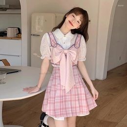 Clothing Sets Japanese And Korean Style College Half Skirt Two-piece Set JK Summer Cute Girl Bow Women Uniform