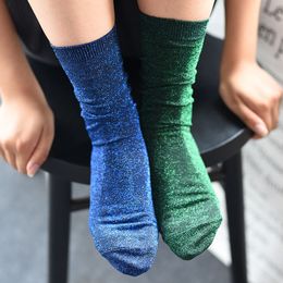 Sexy women spring autumn glitter socks Candy-colored Korean style women gold silver shiny socks