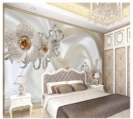 3D wallpaper custom 3d wall murals wallpaper Jewelry silk water pattern flowers 3d luxury TV living room background wall home deco4644880