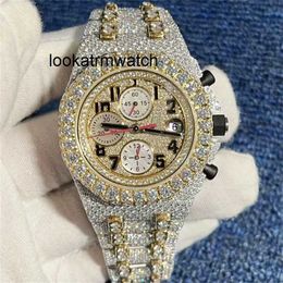 Luxury Watch Top Mens Gold Version Test Silver Moissanite VVS pietre Diamonds Movimento automatico Full