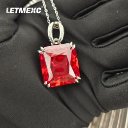 Necklaces Letmexc Top Pigeon Blood High Carbon Diamond Pendant Necklace Lab Zircon Octagon Crushed Ice Cut 20X22mm 925 Silver