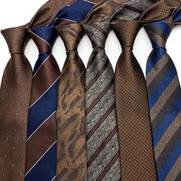 Bow Ties Luxury Mens Tie 8cm Width Man Necktie Long Brown Striped Polka Dot Patterned Jacquard Woven Neck For Wedding Party