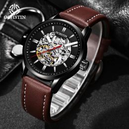 Kits OCHSTIN Master Series Leather Hollow Mechanical Mens Watch Mineral Hardened Glass Life Waterproof Mechanical Watch