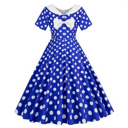 Casual Dresses For Women Polka Dot Short Sleeve Housewife Evening Party Prom Dress Trendy Bowknot Slim Waist