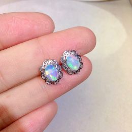 Earrings Elegant Silver Opal Stud Earrings for Daily Wear 5*7mm 100% Genuine Opal Silver Earrings Solid 925 Silver Australia Opal Jewellery