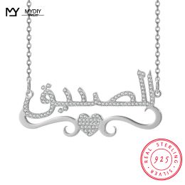Necklaces MYDIY Personalised 925 Sterling Silver Necklace Custom Arabic Name Necklace with Zircon DIY Necklace for Women Men