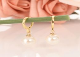 Big Bead Ball Pendant 18 K Gold GF Drop Dangle Earrings for Women Simulated Pearl5690352