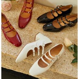 Casual Shoes Elegant Brand Design Mary Janes Buckle Strap Women Round Toe Med Heels Zapatos Mujer Chunky Chaussures Femme