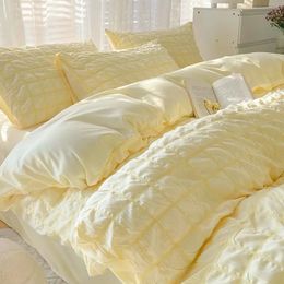 Hubble-bubble 4pcs Bedding Sets Princess Girls Home Quilt Cover Bed Flat Sheet Pillowcase Queen King Size 240416