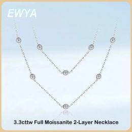 Necklaces EWYA Luxury D Colour Full 3/3.5mm Round Bubble Moissanite Diamond Tennis Necklace for Women Party S925 Silver 2Layer Neck Chain