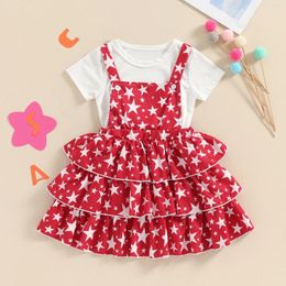 Clothing Sets 2pcs Children Clothes Summer Kids Girls Outfits 4th Of July Costumes Short Sleeve T-Shirts Stars Suspender Skirts Set