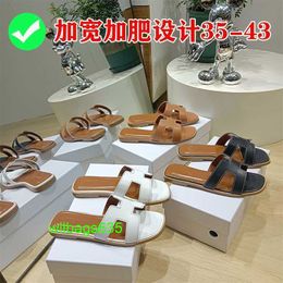 Oran Sandals Fashion Leather Slippers 4143 Oversized Shoes for Summer Flat Bottomed Outerwear Slippers for Women with Wide and Chubby Feet Pl have logo HB4FAB
