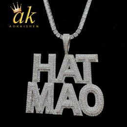 Necklaces Aokaishen Two Tone Custom Name Plates Necklace for Men Iced Out Pendant Personalised Jewellery Prong Setting