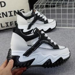 Casual Shoes 8CM Thick Sole Leather Platform Wedge Chunky Sneakers Sandals Lace Up Women Comfy ROME Summer Hollow