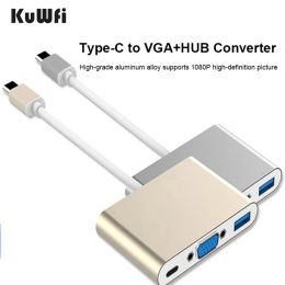 Hubs KuWFi Hub Adapter Type C to 4K HDMIcompatible USB C 3.0 VGA Adapter Dock Hub for Macbook Samsung S20 Dex Huawei P30 Xiaomi 11 T