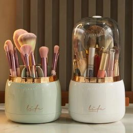 Organisation 360° Rotating Makeup Brushes Holder Portable Desktop Cosmetic Organiser for Brushes Cosmetic Storage Box Clear Jewellery Container