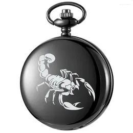 Pocket Watches Scorpion Cool Design Carving English Alphabet Face Watch A Belt Chain Black Quartz Birthday Perfect Gift For Boys