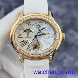 AP Wrist Watch Chronograph Millennium Series 77315OR Original Diamond 18K Rose Gold Material White Fritillaria dial Date Dynamic Storage Moon Phase Display