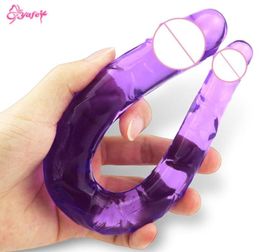 Paper Towels U Shape Double Dildo Flexible Soft Jelly Vagina amp Anal Women Gay Lesbian Double Ended Dong Penis Artificial Penis 52030523