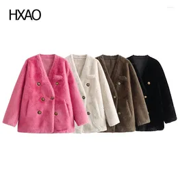Women's Jackets HXAO Faux Fur Coat For Women Winter Mink Pink Plush Elegant Furry Woman Fluffy Jacket In Outerwears