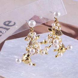 Stud Earrings European And American Creative Three-Dimensional Cute Dog Poodle Inlaid Pearl Zircon Girl