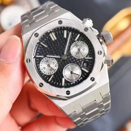 Great quality men Designer WristWatches three eyes with box aaa male fashion casual stainless steel Luxury Dial 42mm quartz Watchs no671