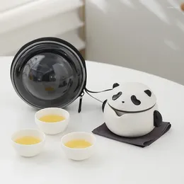 Teaware Sets Creative Panda Quick Cup One Pot Three Cups Outdoor Camping Tea Set Drinking Ceramic Portable Travel Gift